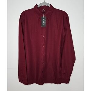 URRU Mens Burgundy Long Sleeve Button Front Dress Shirt‎ Size XL NWT